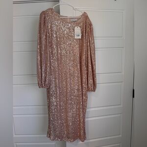 Ivy City Co Rose Gold Sequin Long Sleeve Dress NWT